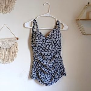 Merona black and white one piece strappy swim suit dress